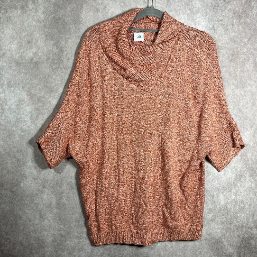 Cabi Sweater Womens Small Orange Knit Cowl Neck Short Sleeves Pullover Casual
